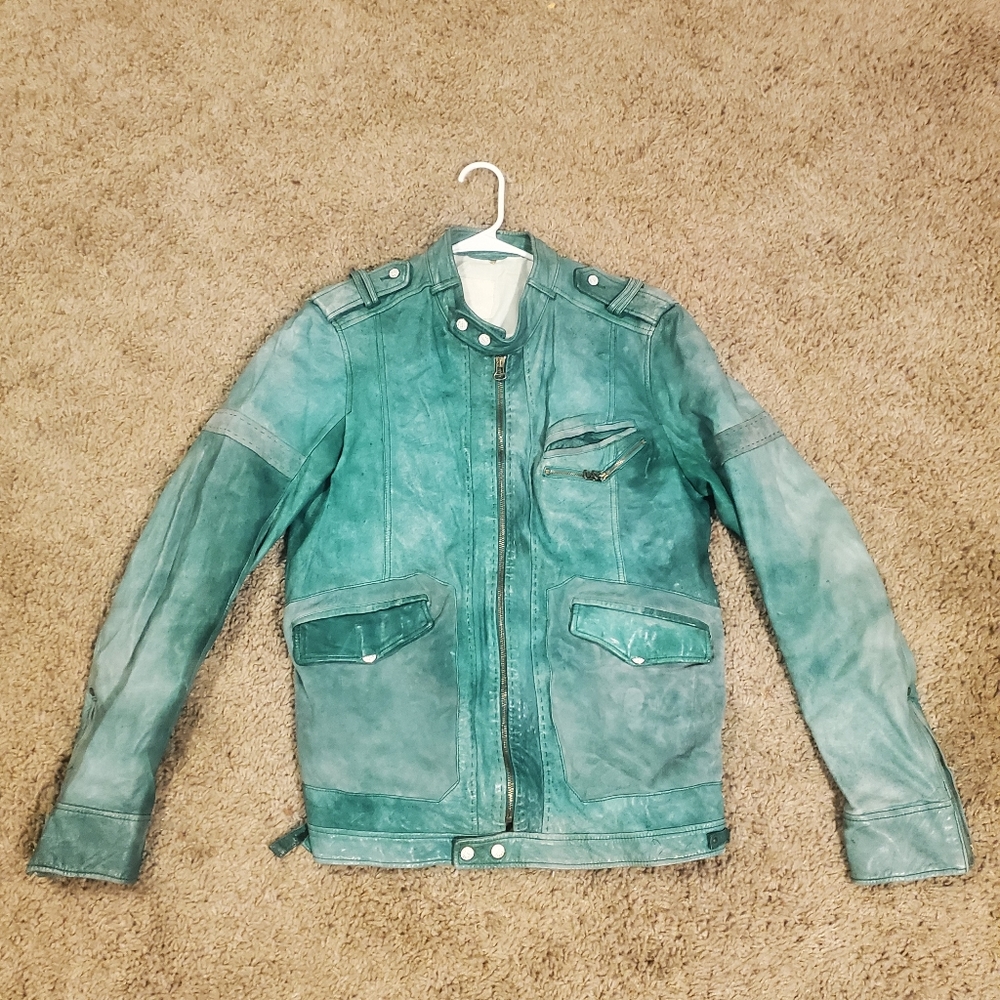 Diesel Green Leather Moto Jacket